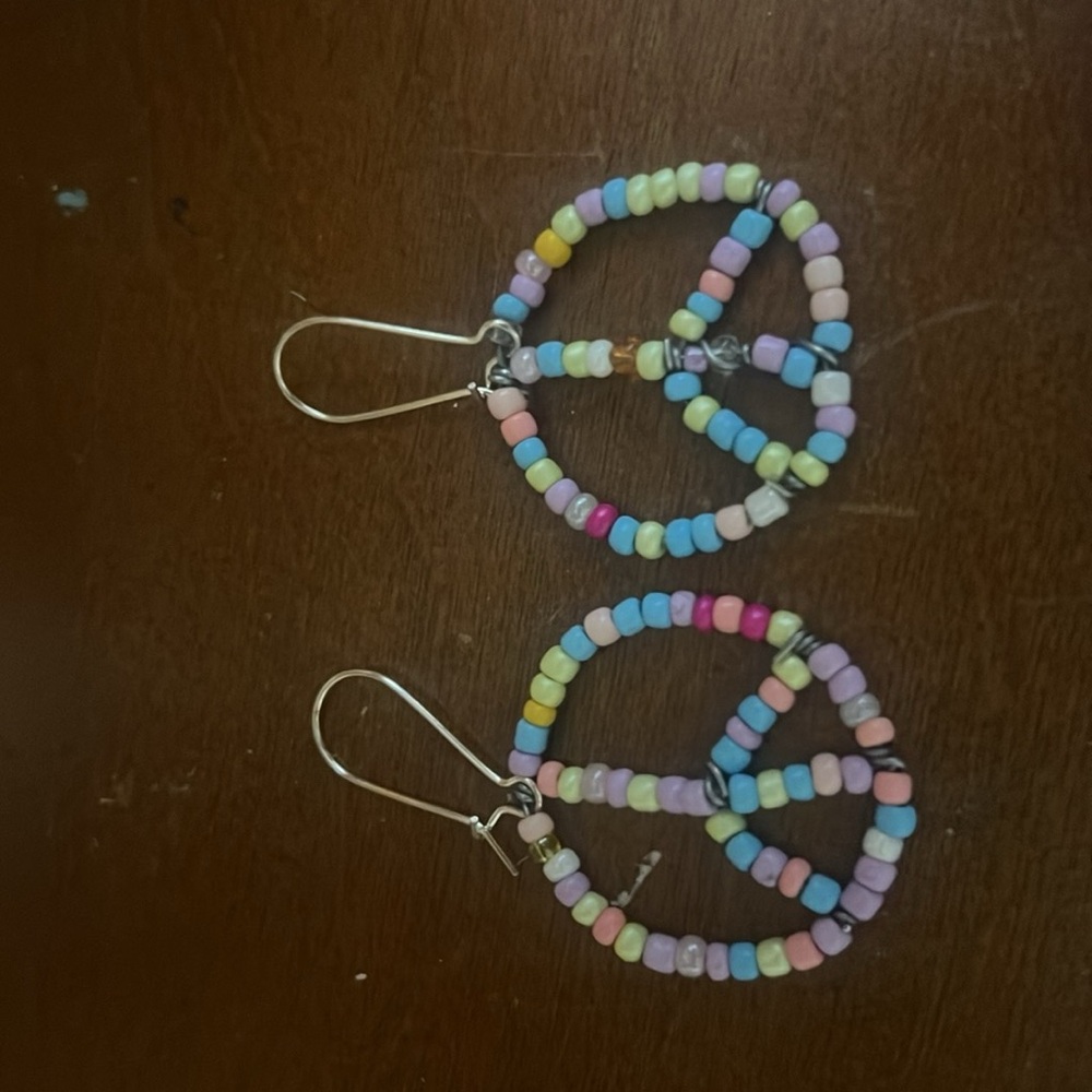 Colorful Beaded Peace Sign Earrings